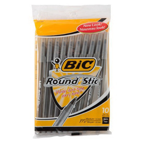 Bic Round Stic Classic Ballpoint Pen Medium Point, Black - 10 Ea 12Pack